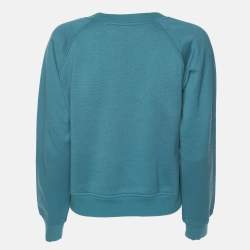 Louis Vuitton Teal Blue Cotton Bow Lock Charm Patch Pocket Fleece Sweater M