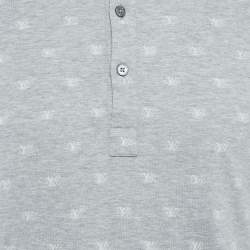 Pre Owned Louis Vuitton Grey Monogram Intarsia Jersey Polo T-Shirt M