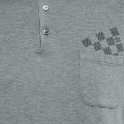 Pre Owned Louis Vuitton Grey Jersey Damier Pocket Polo T-Shirt M
