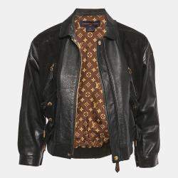 Pre Owned Louis Vuitton Black Velvet and Leather Lace-Up Biker Jacket M