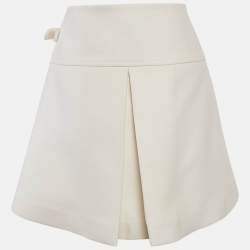 Louis Vuitton Off-White Wool Pleated Wrap Skirt S