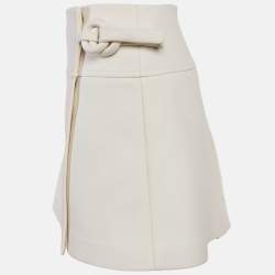 Louis Vuitton Off-White Wool Pleated Wrap Skirt S