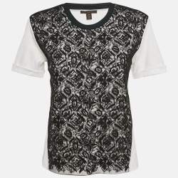 Pre Owned Louis Vuitton White/Black Cotton Lace Overlay Detail Crew Neck T-Shirt S