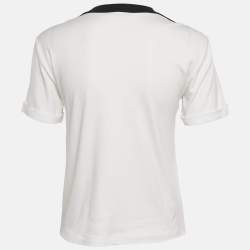Pre Owned Louis Vuitton White/Black Cotton Lace Overlay Detail Crew Neck T-Shirt S