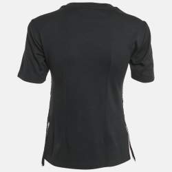 Pre Owned Louis Vuitton Black Cotton Lace Overlay Crew Neck T-Shirt XS