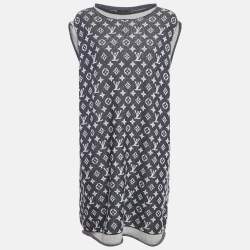 Louis Vuitton Blue Logo Jacquard Knit Sleeveless Short Dress XL