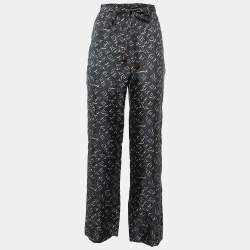 Louis Vuitton Grey Logo Print Silk Trousers S