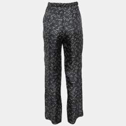 Louis Vuitton Grey Logo Print Silk Trousers S