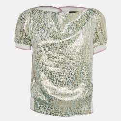 Louis Vuitton Purple/Blue Brocade Silk Top S