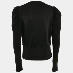 Louis Vuitton Black Wool Blend Knit Zip-Up Puff Sleeve Top L
