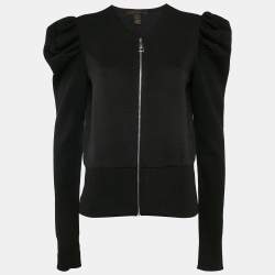 Louis Vuitton Black Wool Blend Knit Zip-Up Puff Sleeve Top L