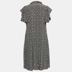 Louis Vuitton Black Monogram Print Chiffon Ruffled Mini Dress M