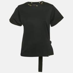 Louis Vuitton Black Jersey Logo Detail Neck T-Shirt S