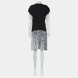 Louis Vuitton Black White & Blue Monogram Pleated Dress Size M