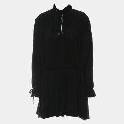 Louis Vuitton Black Silk Pleated Long Sleeve Dress FR Women 38