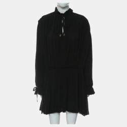 Louis Vuitton Black Silk Pleated Long Sleeve Dress FR Women 38