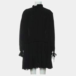 Louis Vuitton Black Silk Pleated Long Sleeve Dress FR Women 38