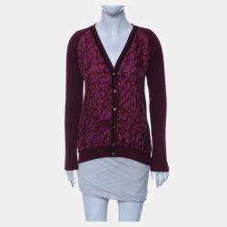 Louis Vuitton Burgundy Wool Printed Knit Cardigan sz M