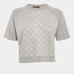 Louis Vuitton Grey Monogram Sequin Wool Blend T-Shirt S