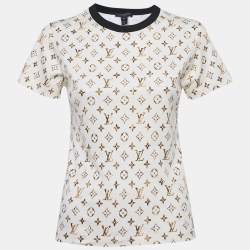 Pre Owned Louis Vuitton Cream Monogram Jersey Crew Neck T-Shirt XS