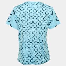 Pre Owned Louis Vuitton Blue Monogram Jersey Crew Neck T-Shirt S