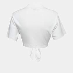 Pre Owned Louis Vuitton White LV Print Jersey Tie-Up Crop Top S