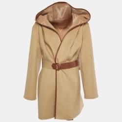 Louis Vuitton Beige Monogram Wool Double Face Hooded Wrap Coat M