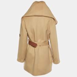 Louis Vuitton Beige Monogram Wool Double Face Hooded Wrap Coat M