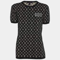 Louis Vuitton Black Monogram Jacquard Knit Crew Neck Half Sleeve T-Shirt S