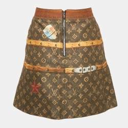 Louis Vuitton Brown Vintage Trunk Monogram Print Cotton Blend Mini Skirt S