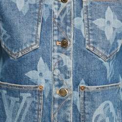 Pre Owned Louis Vuitton Blue Monogram Denim Round Neck Jacket S
