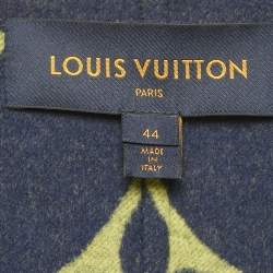 Louis Vuitton Navy Blue Monogram Collar Wool Felt Belted Coat L