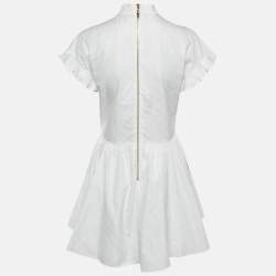 Louis Vuitton White Logo Dobby Cotton Ruffled Mini Dress M