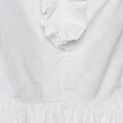Louis Vuitton White Logo Dobby Cotton Ruffled Mini Dress M