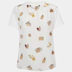 Louis Vuitton Cream All-over Print Silk and Cotton T-Shirt S
