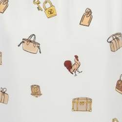 Louis Vuitton Cream All-over Print Silk and Cotton T-Shirt S