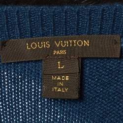 Louis Vuitton Blue Cashmere Knit Mink Collared Mini Dress L