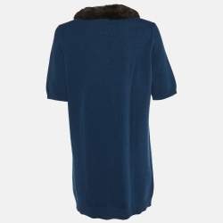 Louis Vuitton Blue Cashmere Knit Mink Collared Mini Dress L
