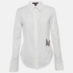 Louis Vuitton White Logo Embellished Cotton Button Front Shirt M