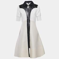 Louis Vuitton Cream Wool Blend Faux Leather Trim Short Dress S