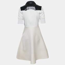 Louis Vuitton Cream Wool Blend Faux Leather Trim Short Dress S