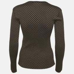 Pre Owned Louis Vuitton Brown Checks Lurex Knit Crewneck Pullover XS