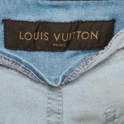 Pre Owned Louis Vuitton Blue Denim Logo Quilt Detail Mini Skirt M Waist: 29”