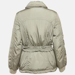 Pre Owned Louis Vuitton Grey Nylon Zip-Up Belted Down Jacket M