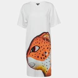 Louis Vuitton White Sequins Leopard Print Jersey T-Shirt Dress L