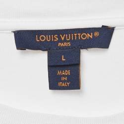 Pre Owned Louis Vuitton White Sequins Leopard Print Jersey T-Shirt Dress L