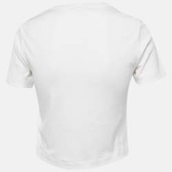 Pre Owned Louis Vuitton White LV Stamp Crop T-Shirt XS