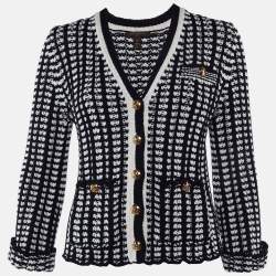 Pre Owned Louis Vuitton Monochrome Wool Knit Button Front Cardigan M