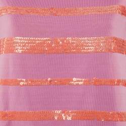 Pre Owned Louis Vuitton Pink Sequin Striped Knit Short Sleeve Jumper L