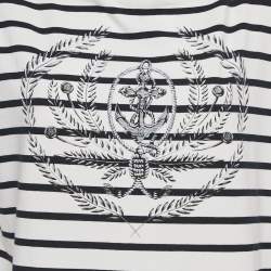 Pre Owned Louis Vuitton White & Navy Blue Striped Cotton Knit Chain Detail Dress XL